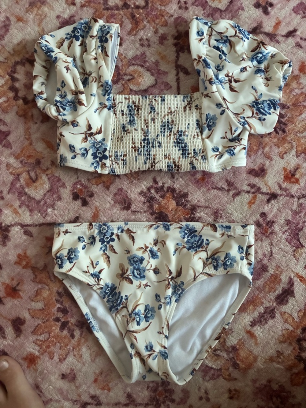 Janie and Jack Cream Bikini with Blue Floral Trim